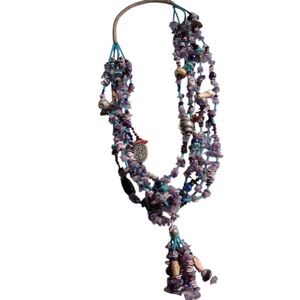 Western Native American  Purple and Blue turquoise Necklace with silver charms